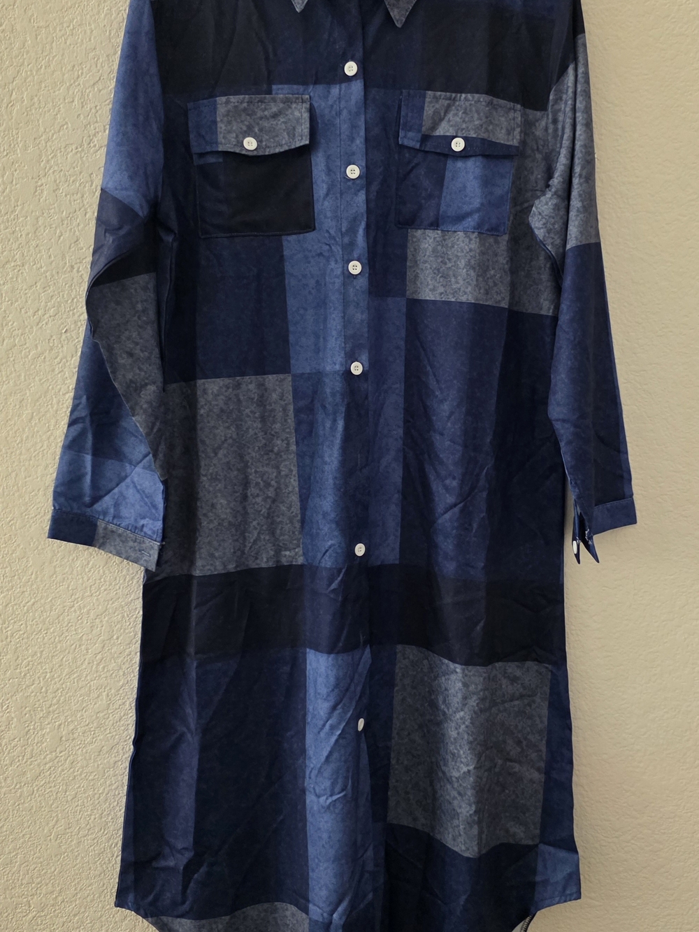 Women’s Navy Plaid Button-Down Shirt Dress